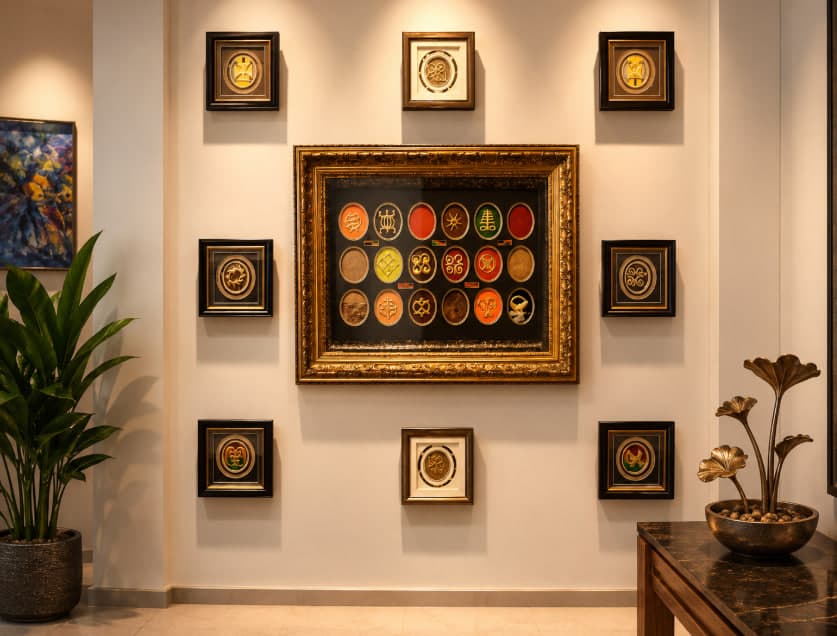 Beautifully framed traditional Ghanaian Adinkra symbols